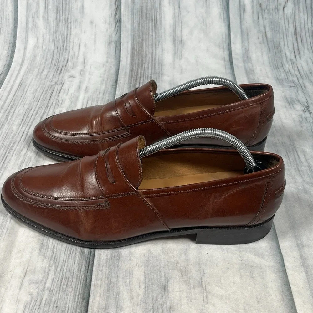 Johnston & Murphy Men's Cognac Penny Loafer Leather Padded Footbed 15-0782 10.5M